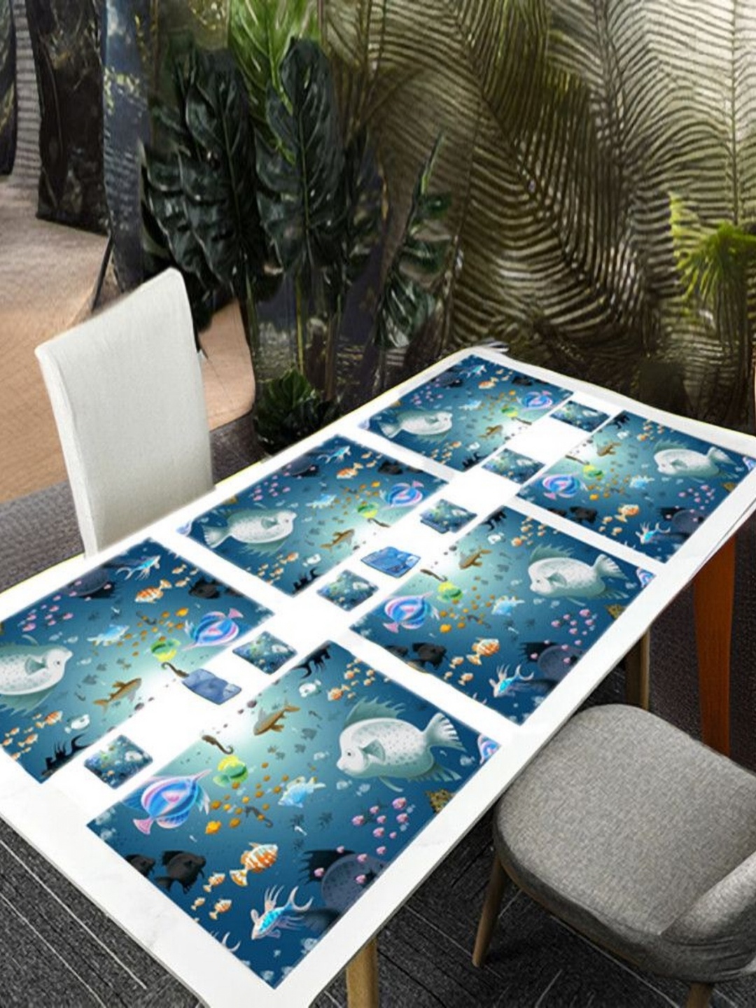 

REVEXO Blue & Green 12 Pcs Printed Rectangular Shaped Coasters & Table Placemats