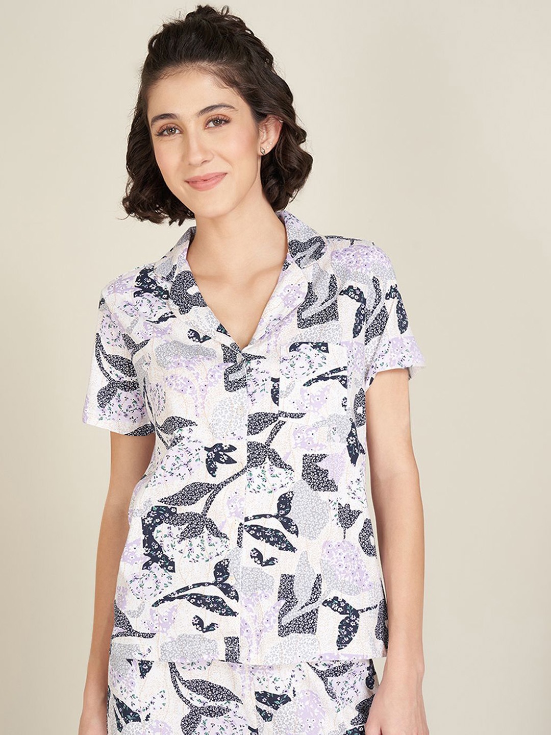 

Dreamz by Pantaloons Women Printed Cotton Lounge Shirt, White