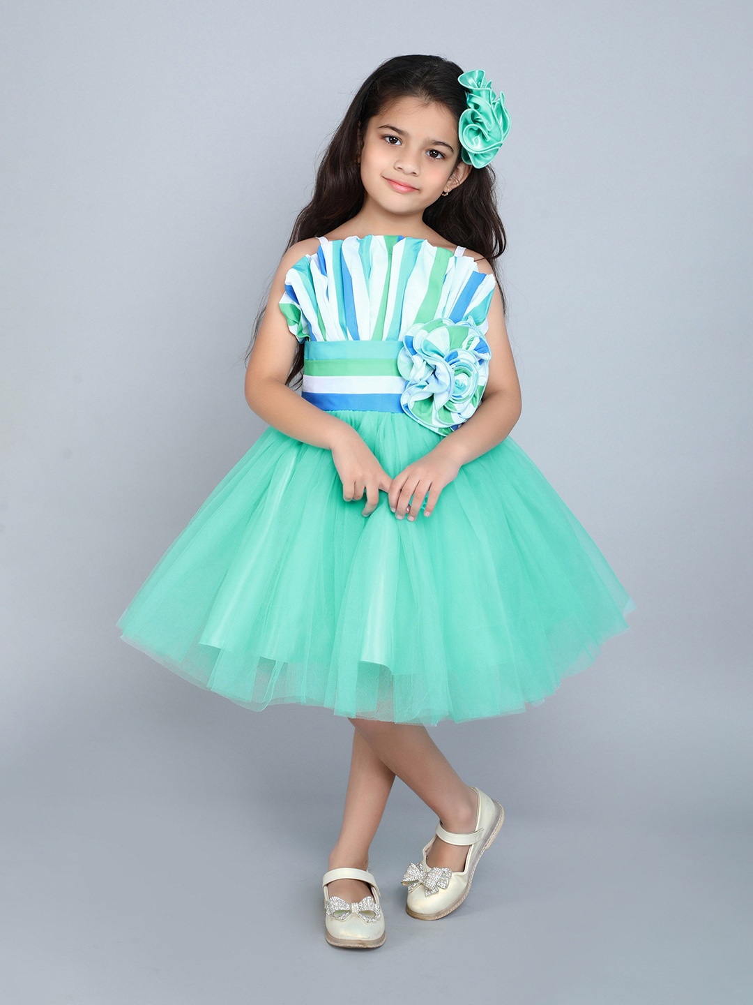 

Pink Chick Girls Striped Fit & Flare Knee Length Dress, Blue