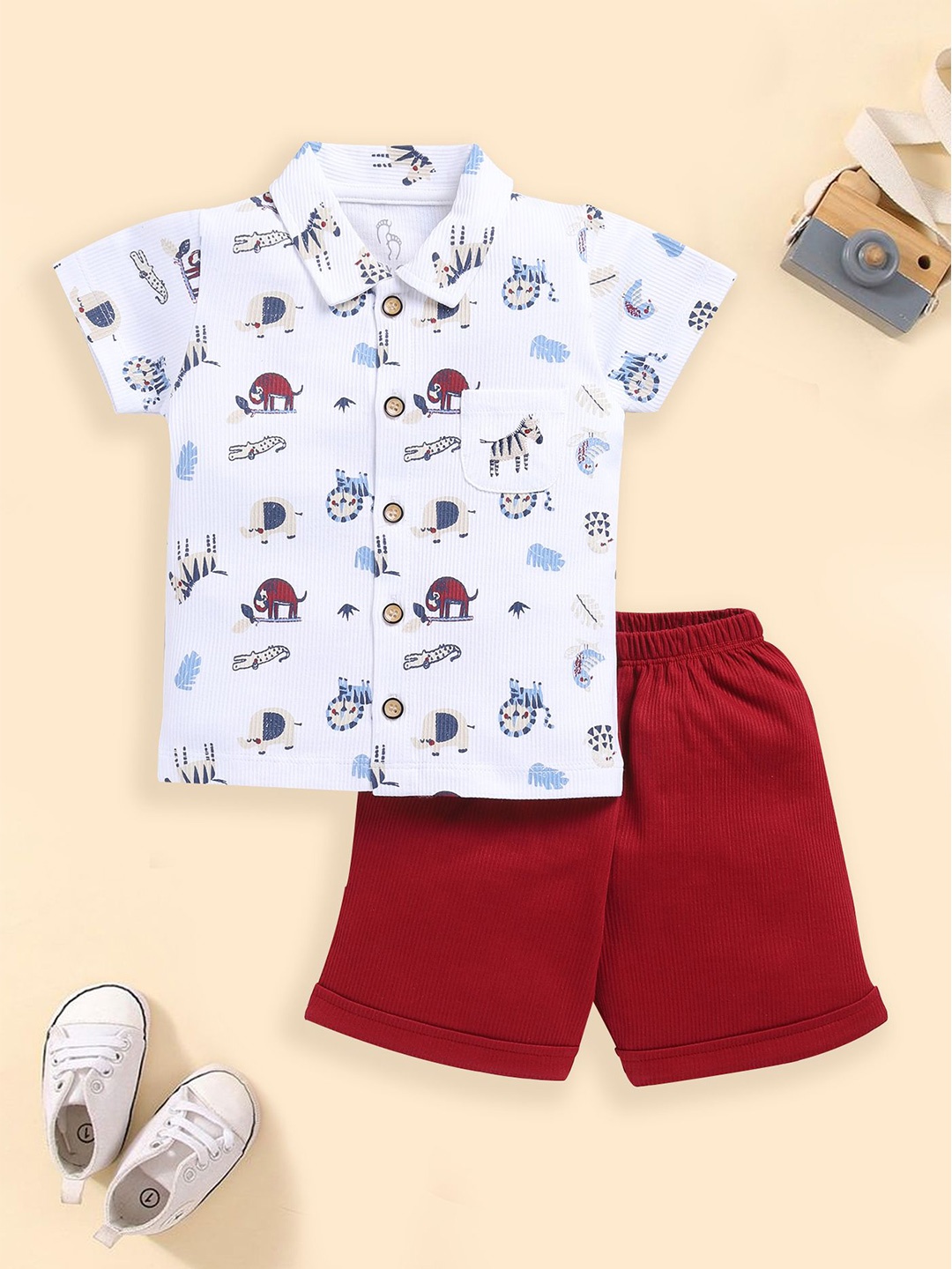 

BABY GO Boys Printed Short Sleeves Shirt With Shorts, White