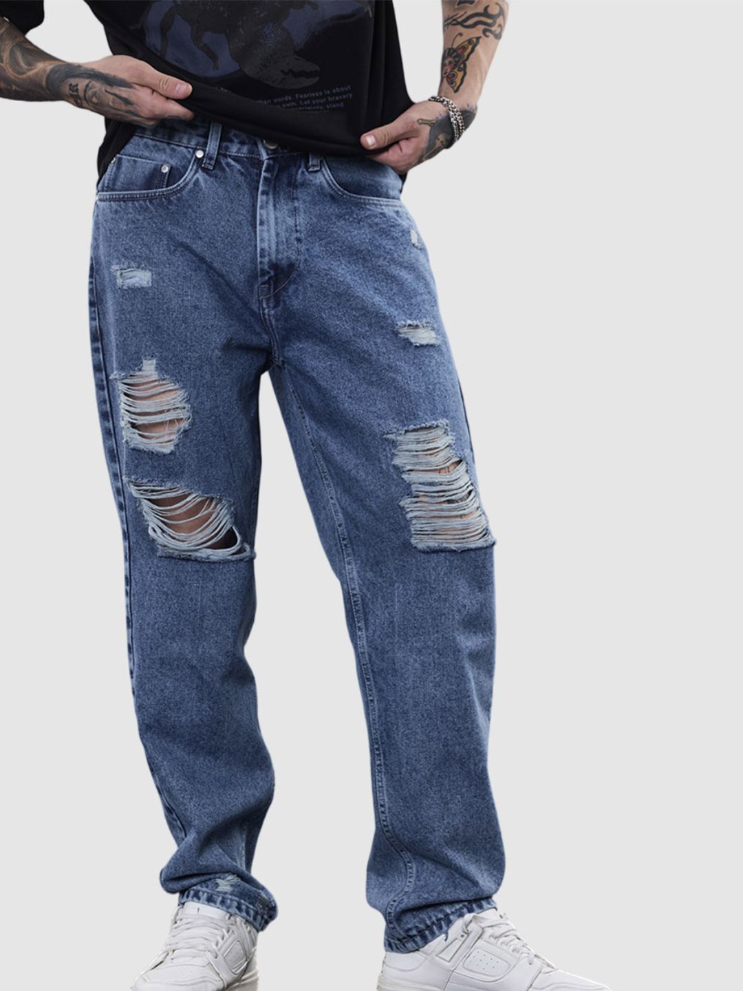 

Snitch Men Distressed Baggy Fit Jeans, Blue