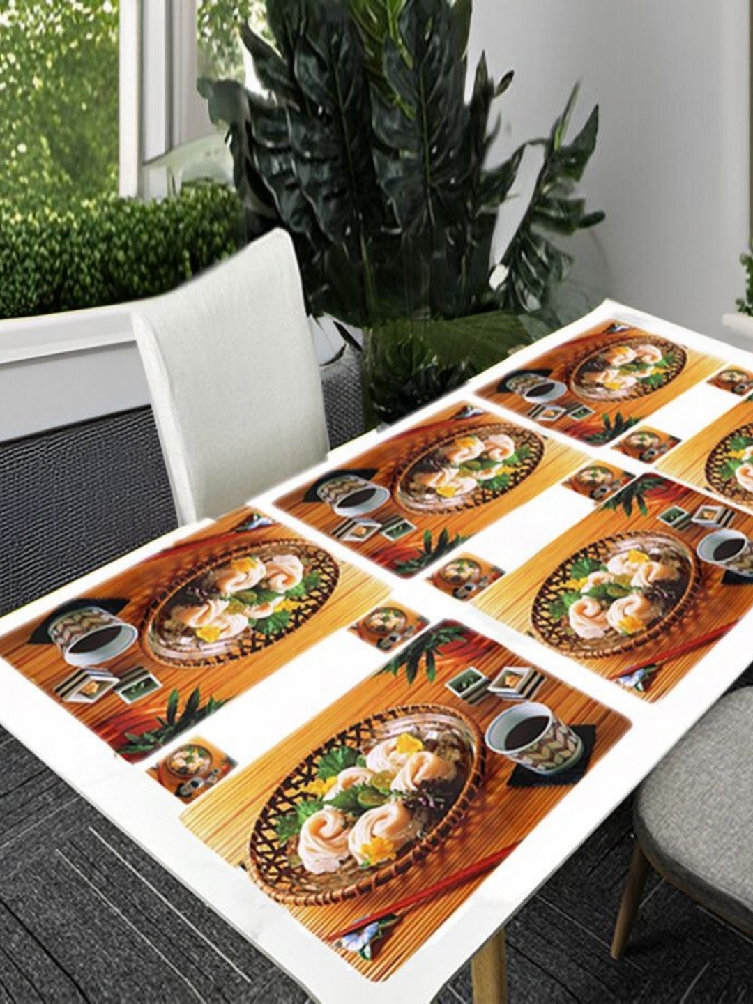 

REVEXO Brown & White 12 Pieces Printed Table Placemats & Coasters