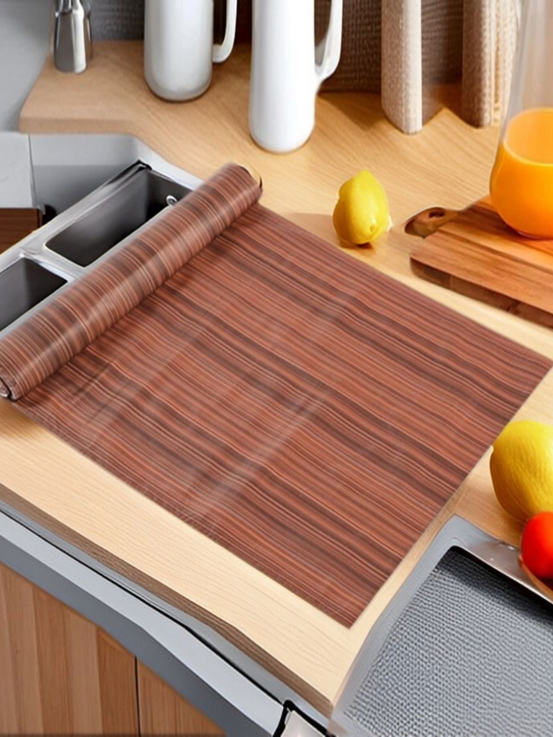 

REVEXO Brown Printed Water-Resistant Shelf Liner