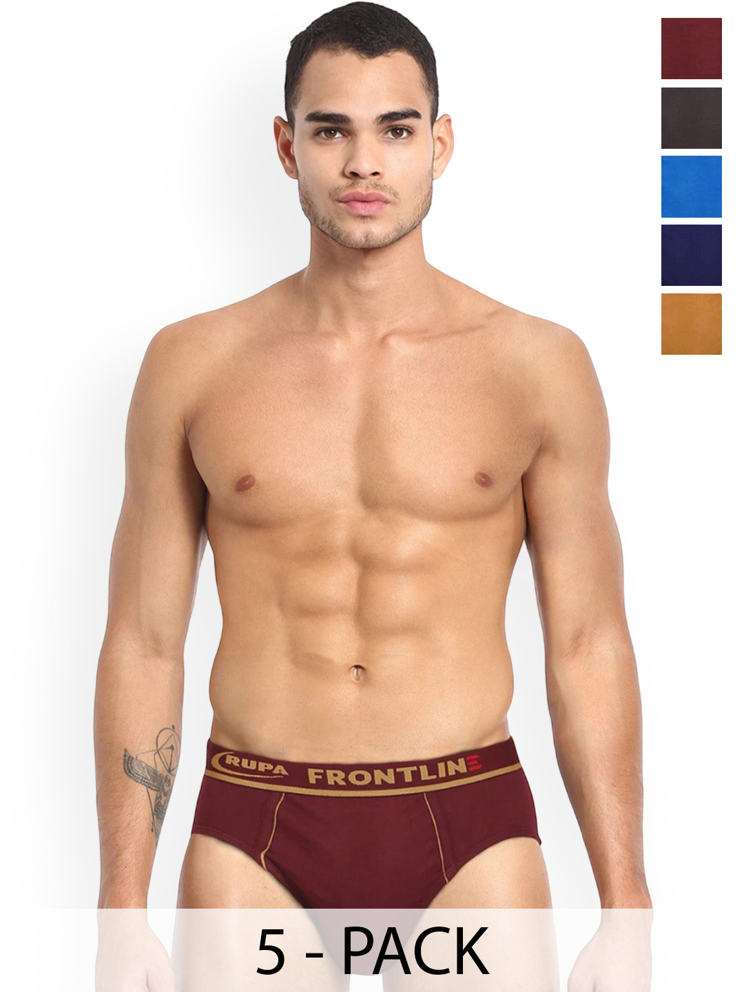 

Rupa Pack Of 5 Assorted Pure Cotton Basic Briefs - Frontline-Expando-Plain-5--100