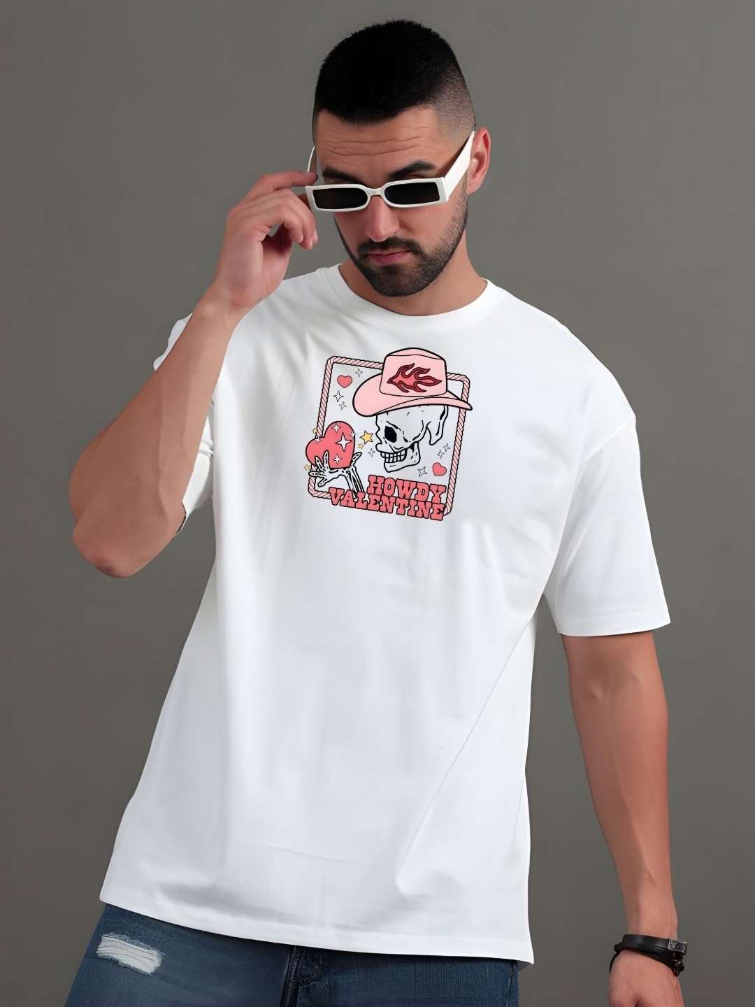 

Moda Rapido Men Graphic Printed Round Neck Cotton Oversized T-shirt, White