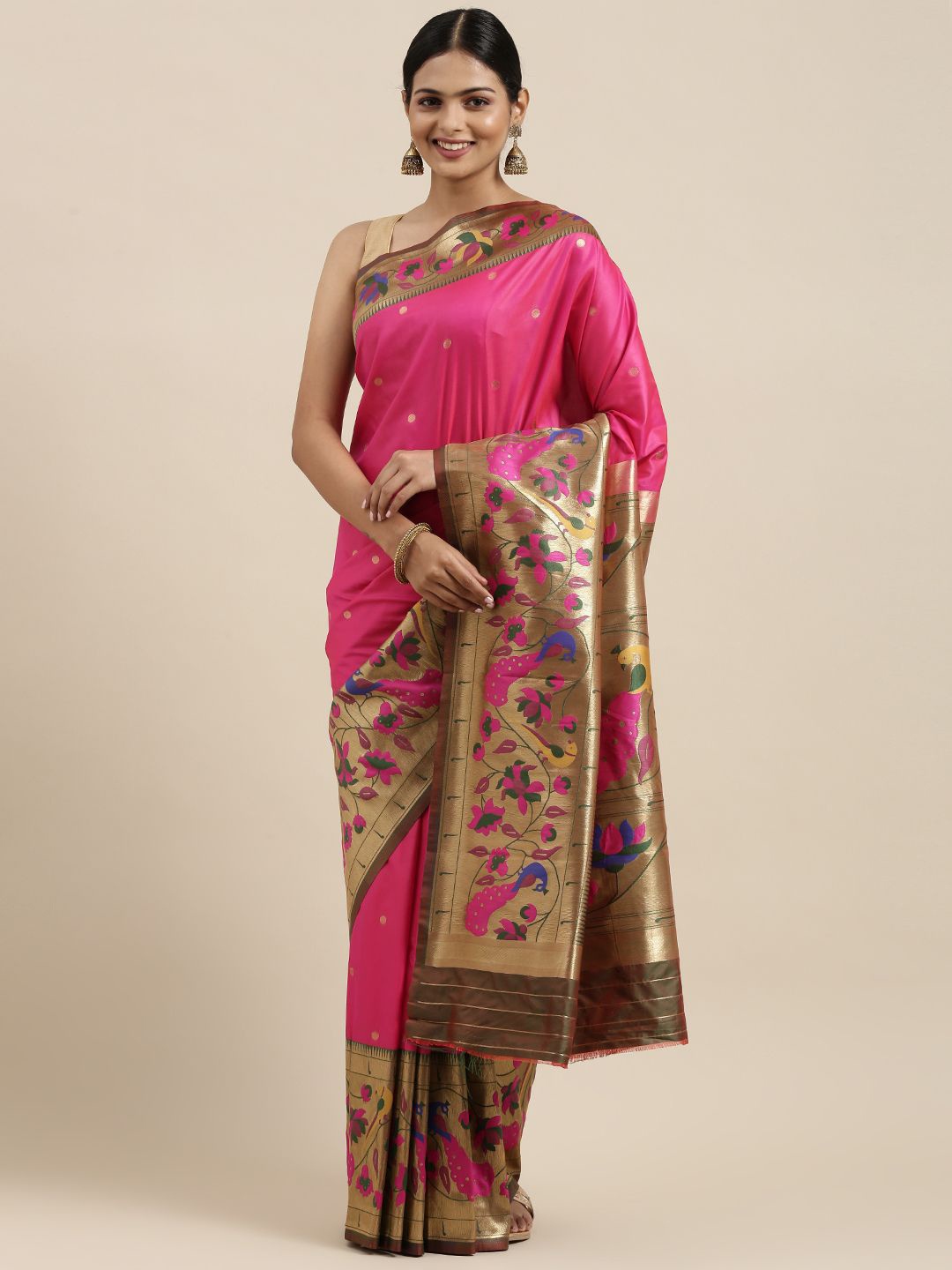 

DIVASTRI Woven Design Zari Silk Blend Saree, Pink