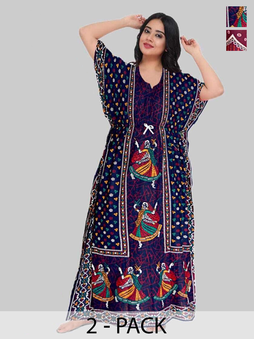 

PR PINK ROYAL Women Pack Of 2 Printed Maxi Nightdress, Blue