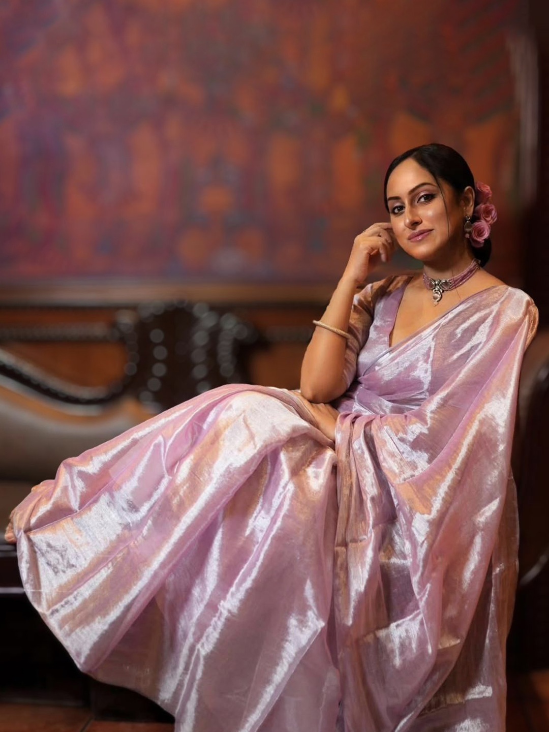 

SRILOK Solid Tussar Saree With Blouse Piece, Pink