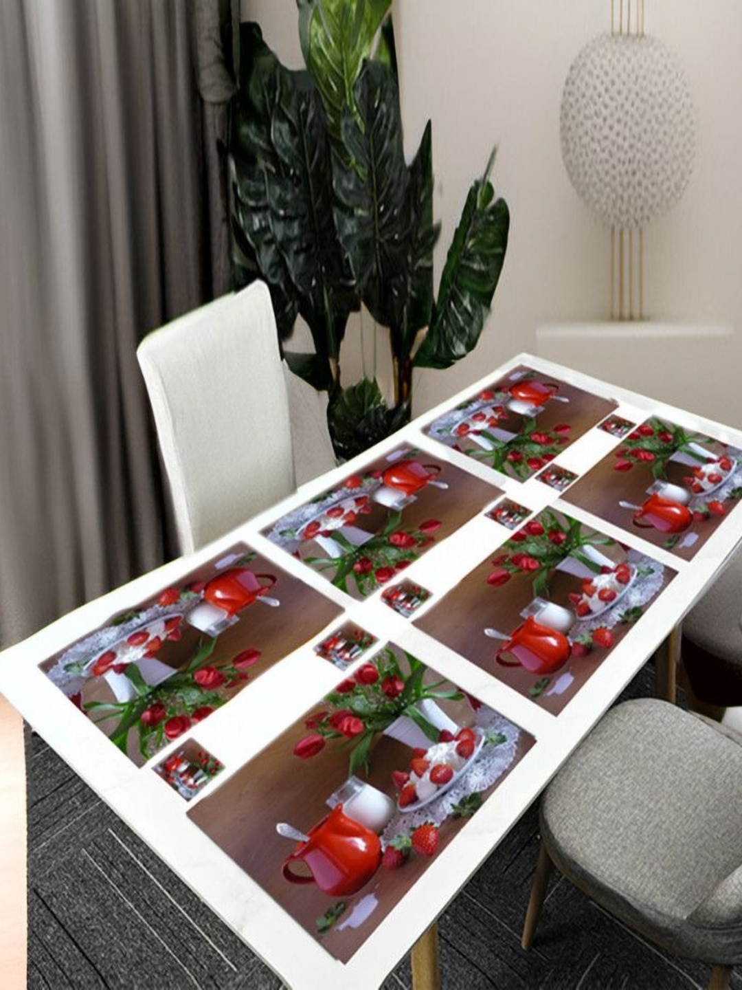 

REVEXO Brown & Red 12 Pieces Printed Rectangular Shaped Coasters & Table Placemats