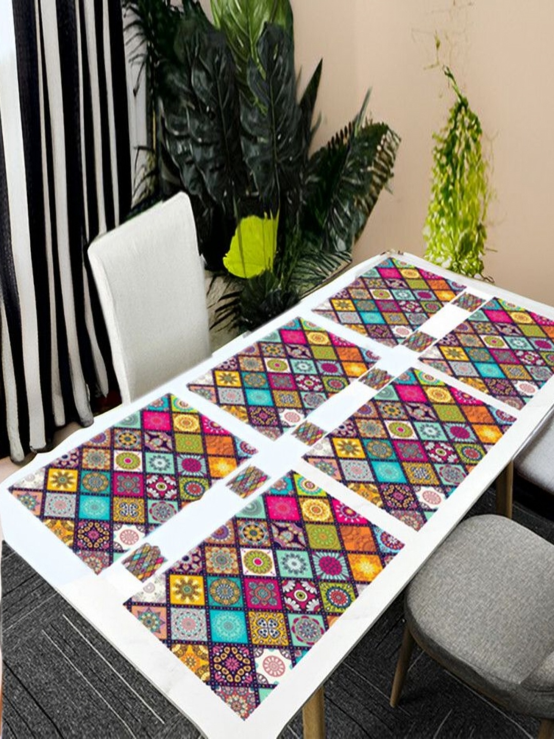 

REVEXO Blue & Yellow 12 Pieces Printed Table Placemats & Coasters