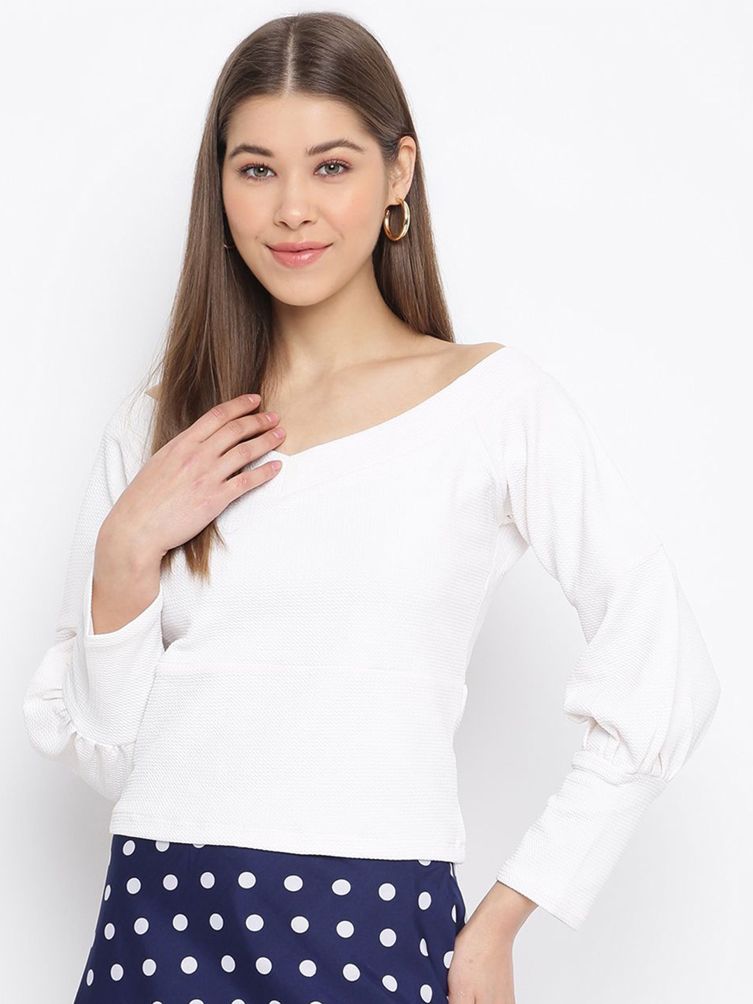 

DressBerry Women Solid V-Neck Top, White