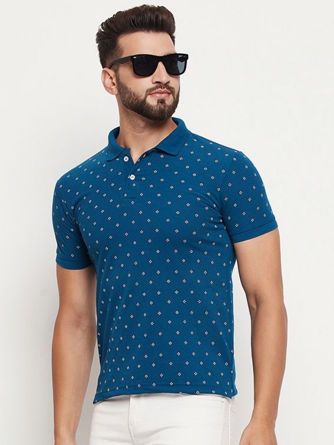 

RELANE Men Graphic Printed Polo Collar Cotton T-shirt, Blue