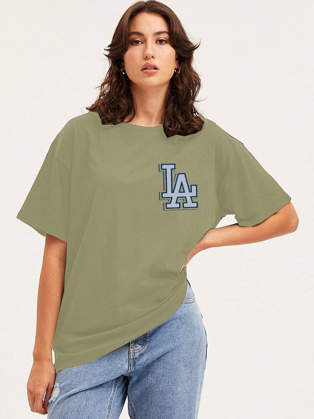 

Moda Rapido Women Typography Printed Round Neck Cotton Oversized T-shirt, Green