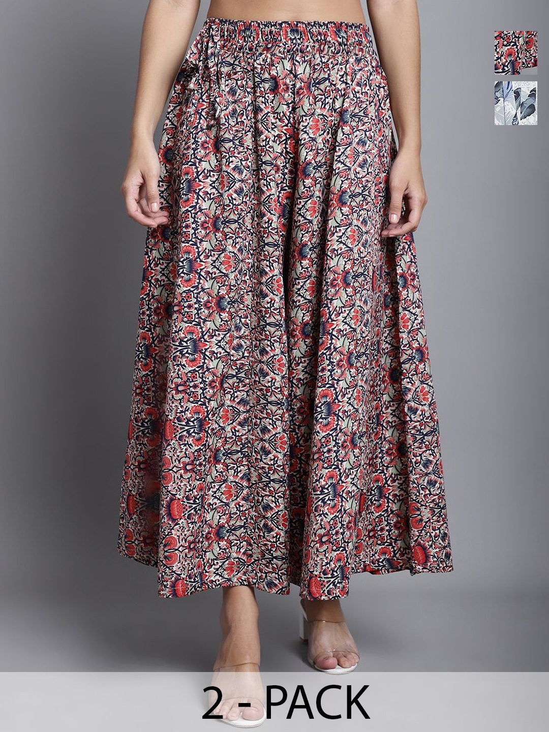 

Valles365 by S.C. Women Pack Of 2 Floral Printed Flared Ethnic Palazzo, Pink