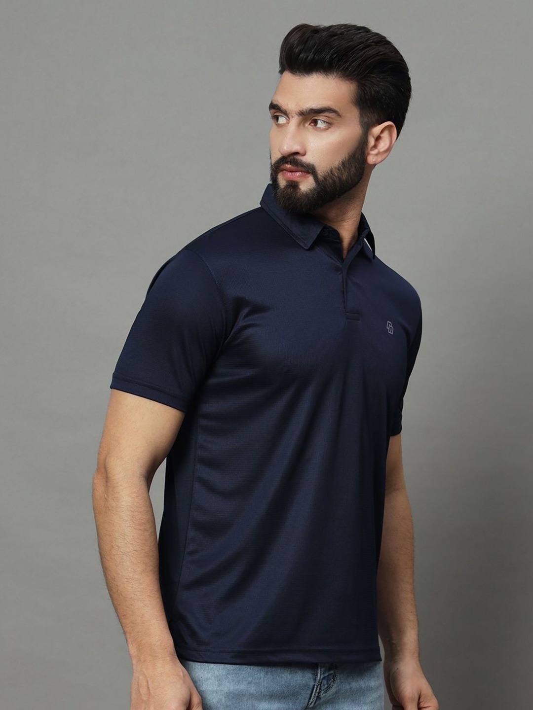 

RENUOVO Men Solid Polo Collar Cotton T-shirt, Navy blue