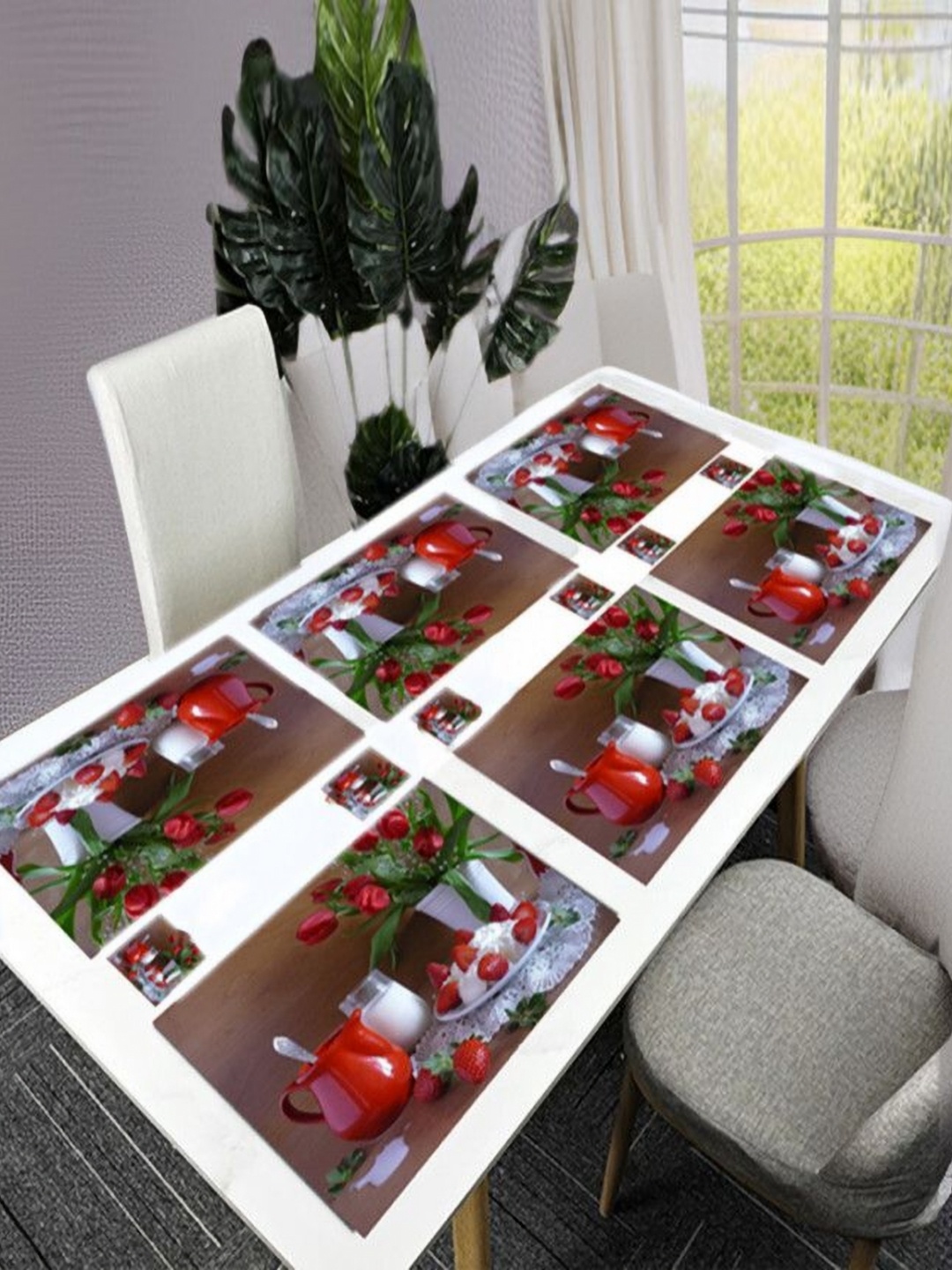 

REVEXO Brown & Red 12 Pcs Printed Rectangular Shaped Coasters & Table Placemats