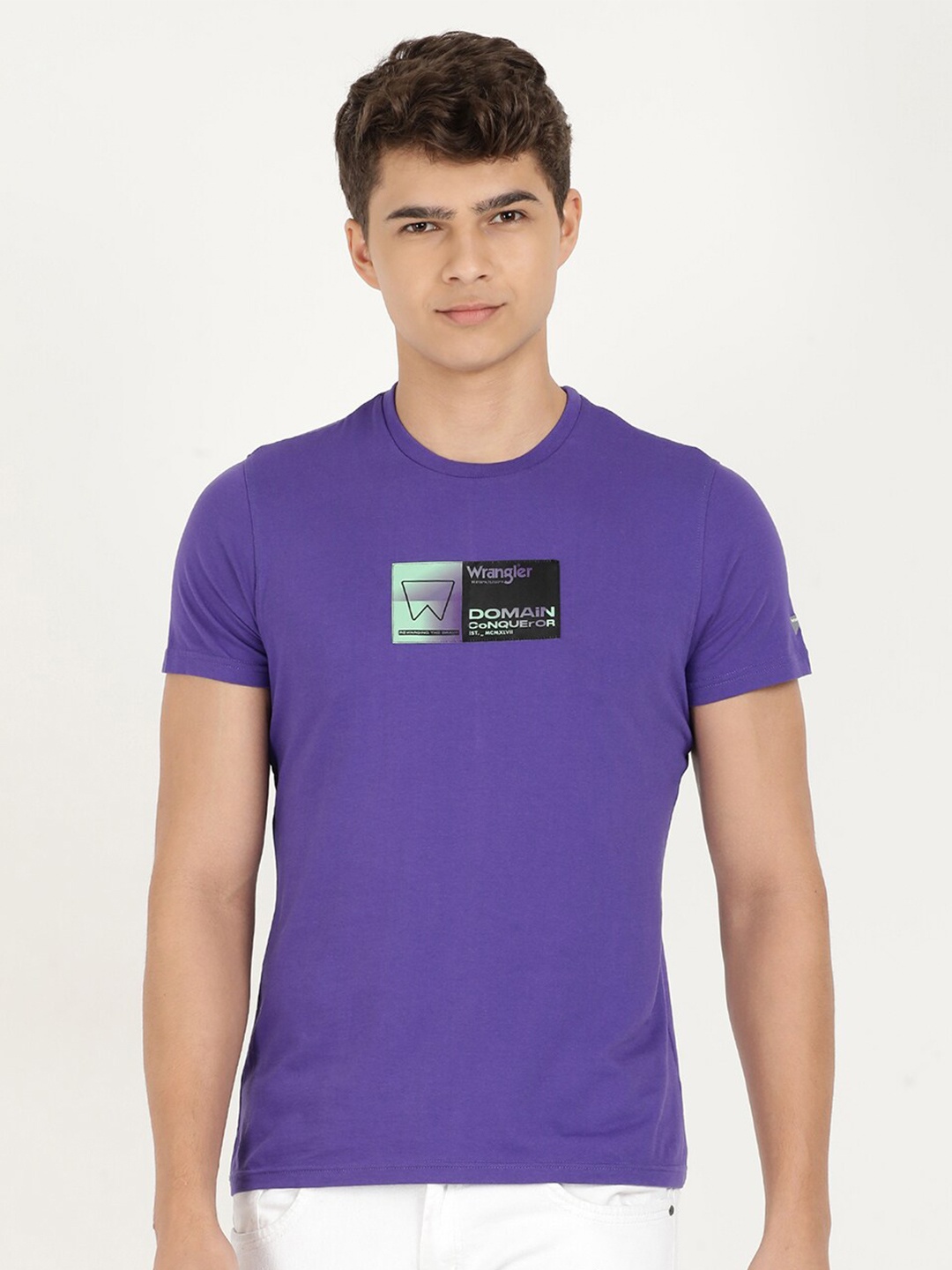 

Wrangler Men Round Neck Regular Fit Cotton T-shirt, Purple