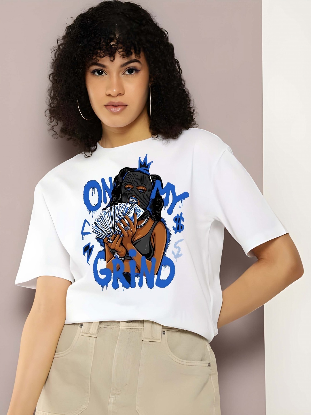 

SZN Women Graphic Printed Round Neck Cotton Relaxed Fit Regular Fit T-shirt, White