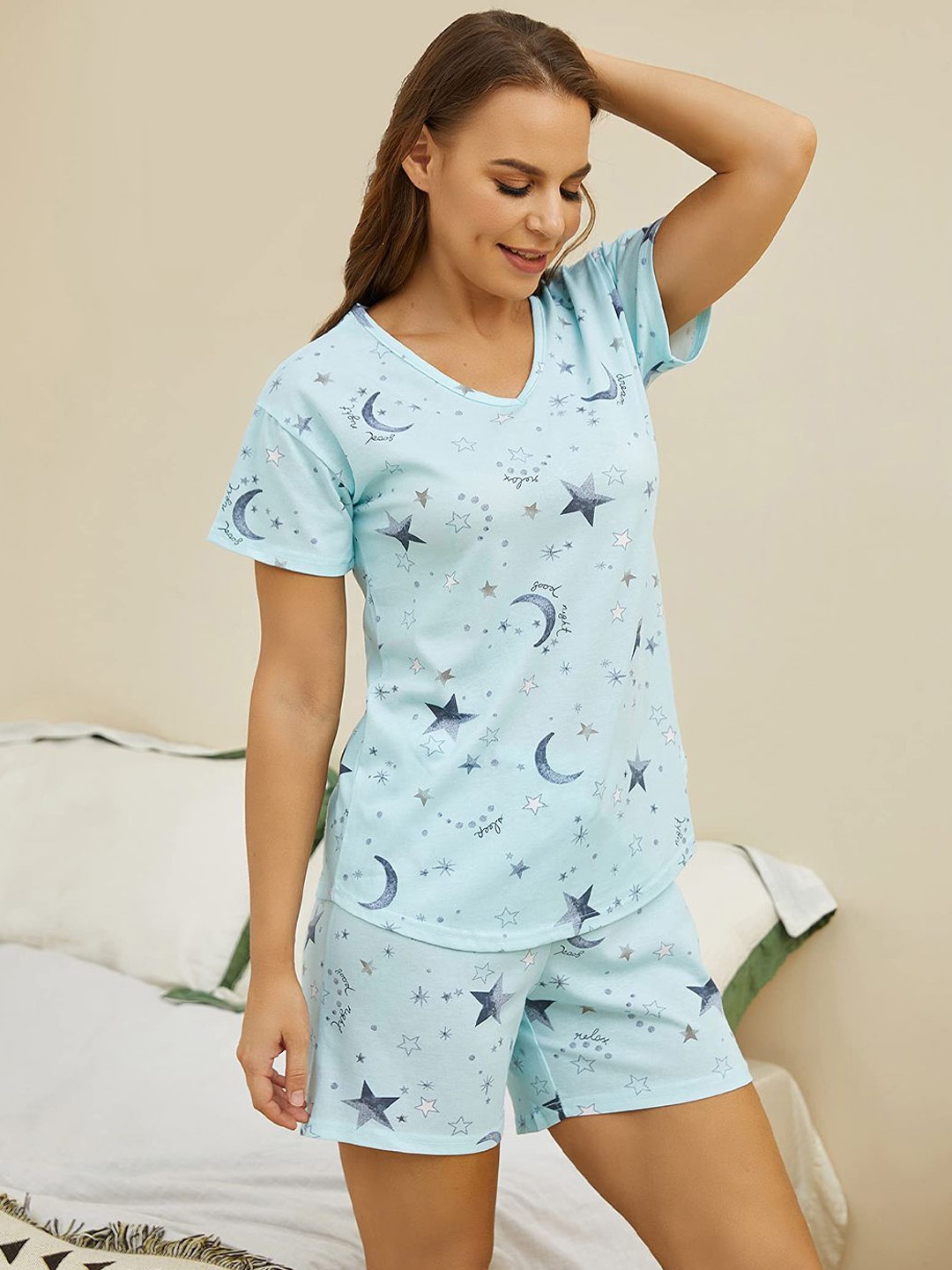 

Xivir Women Printed Night suit, Blue
