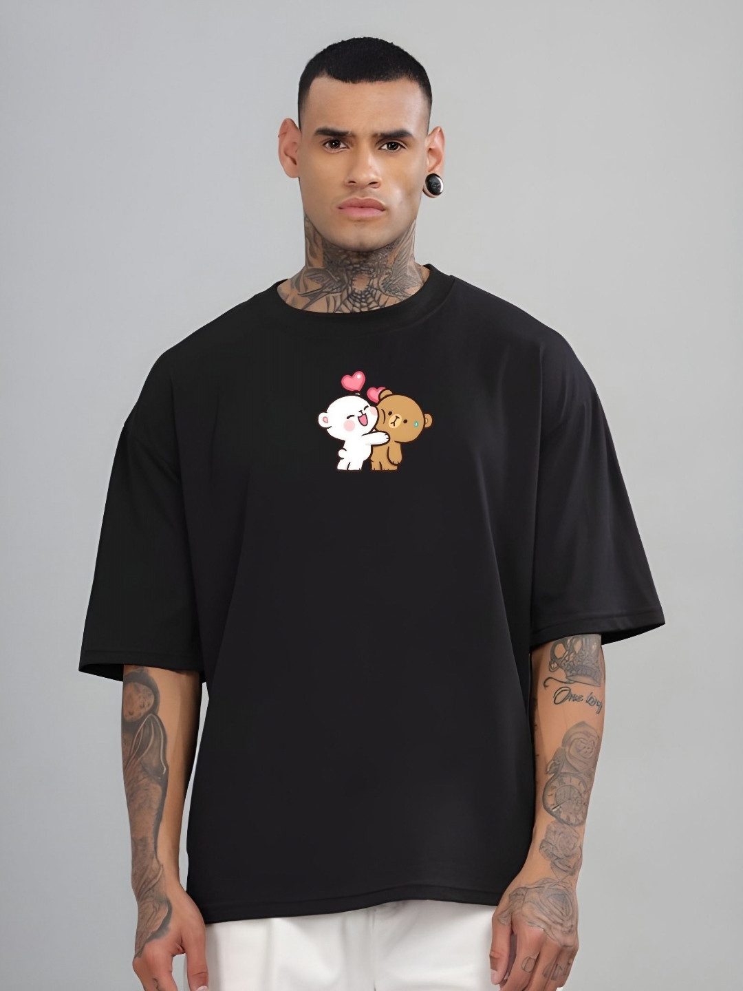 

Moda Rapido Men Graphic Printed Round Neck Cotton Oversized T-shirt, Black
