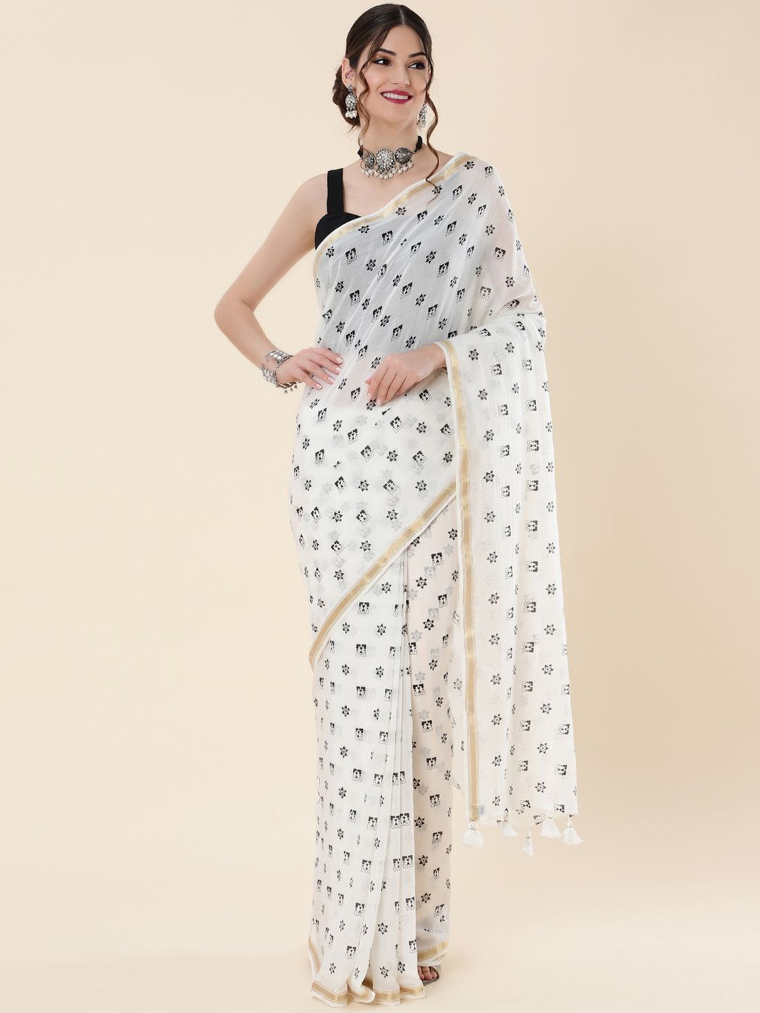 

Suha Ethnic Motif Pure Cotton Saree, White