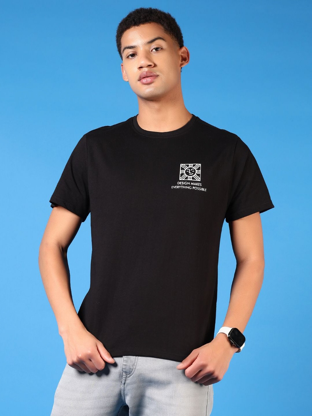 

V-Mart Men Graphic Printed Round Neck Cotton T-shirt, Black