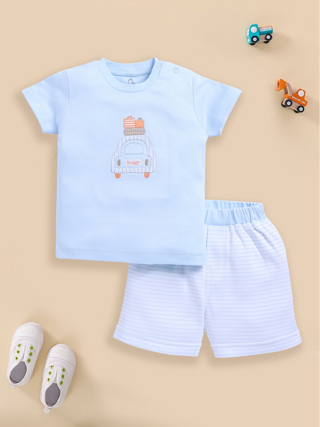 

BABY GO Boys Embroidered Round Neck T-Shirt With Shorts, Blue