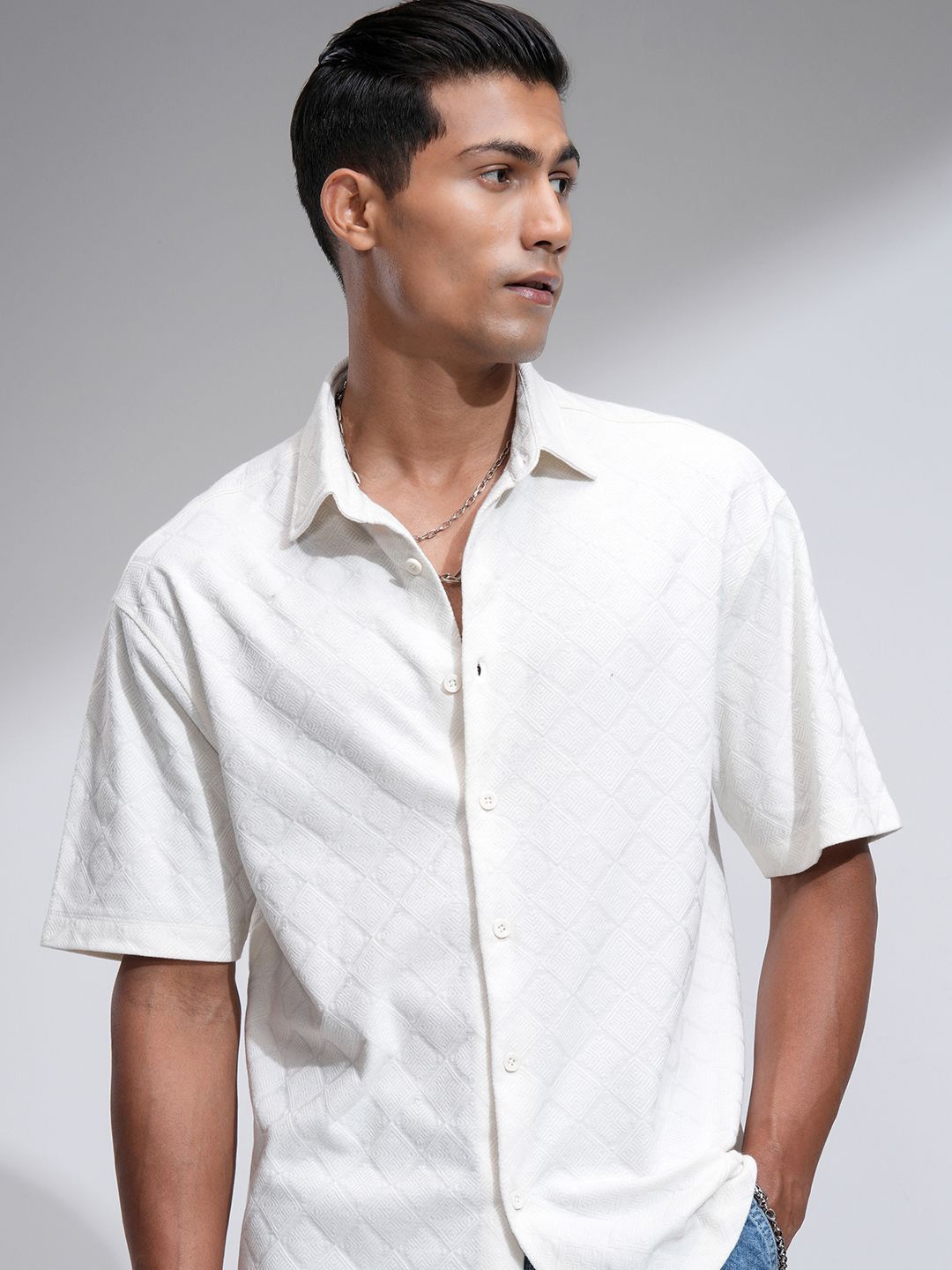 

Locomotive Premium Men Textured Oversized Drop Shoulder Shirt, Off white