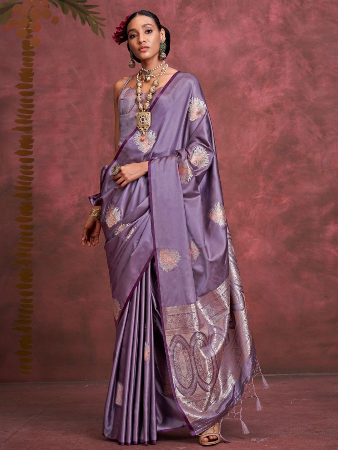 

BLENDIFY Woven Design Satin Banarasi Saree, Purple