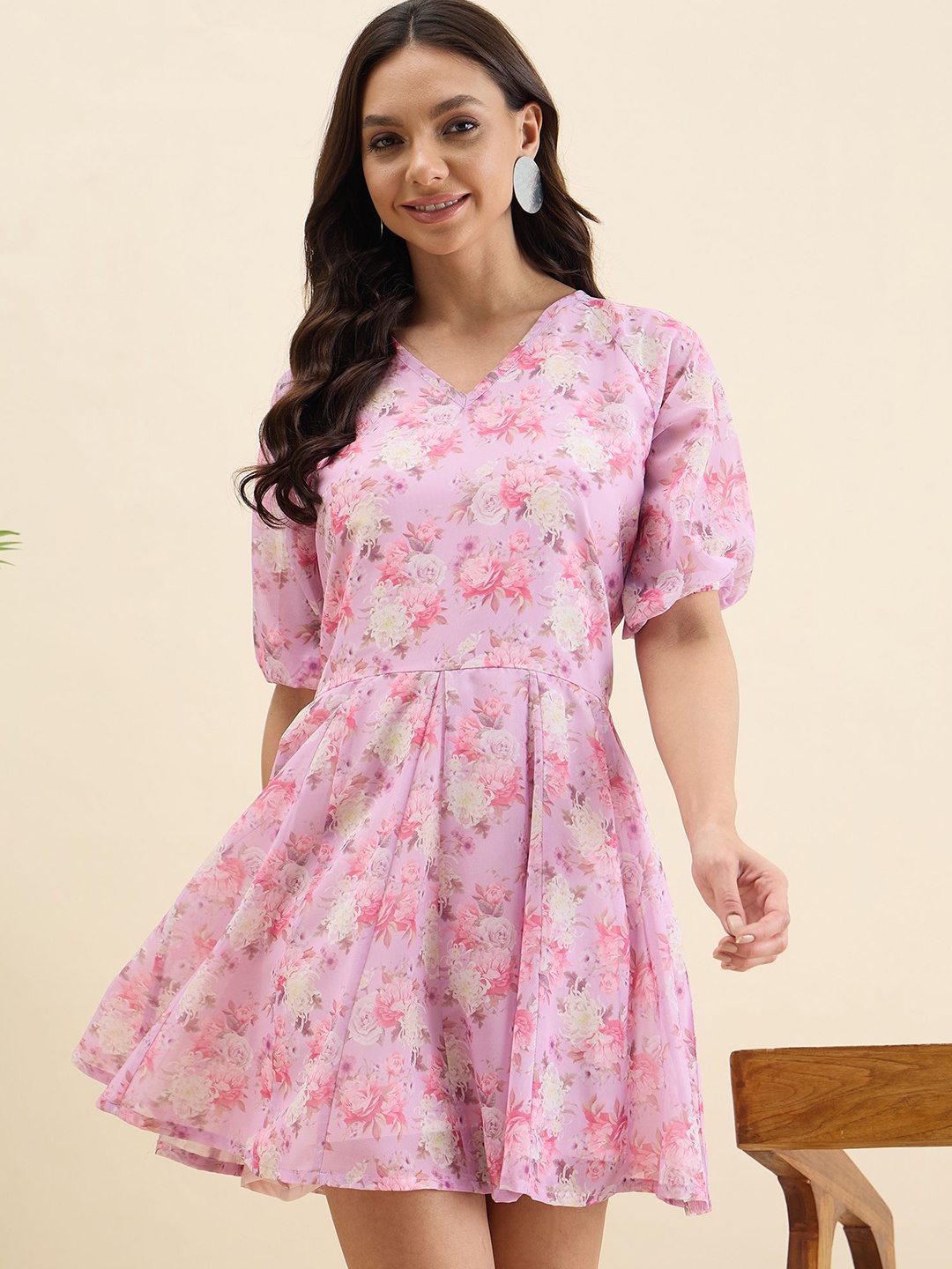 

Mast & Harbour Floral Printed Fit & Flare Dress, Pink