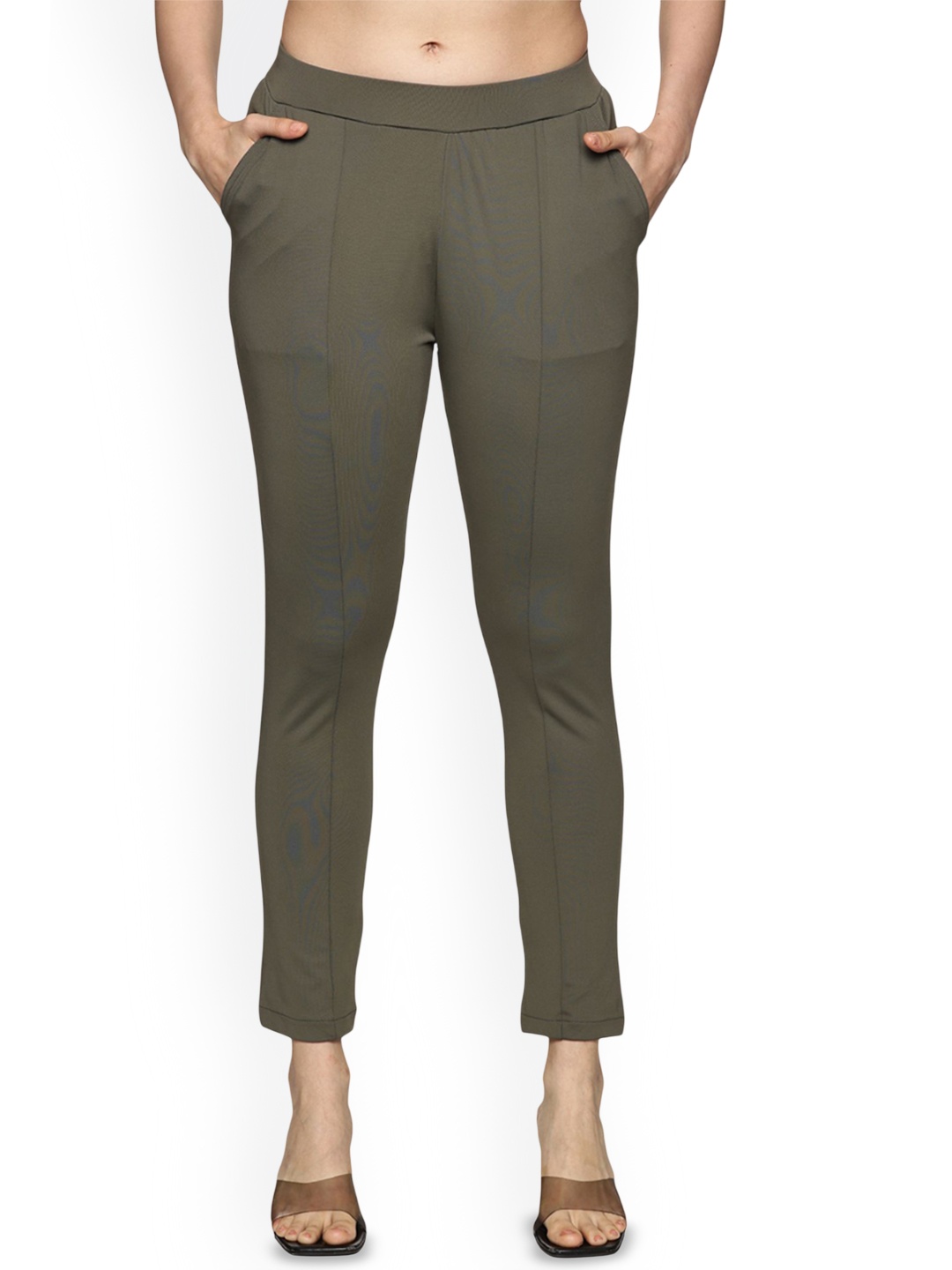 

Coppersmith Ponte Women Relaxed Slim Fit Wrinkle Free Formal Trousers, Olive