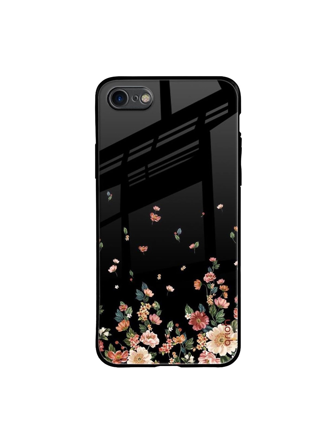 

QRIOH Floating Floral Print Printed iPhone 7 Back Case, Black