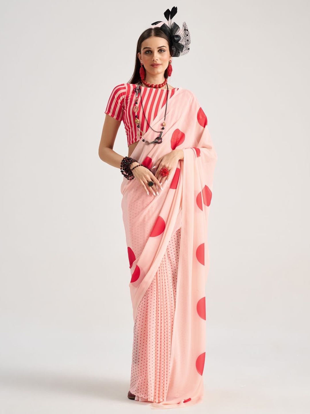 

Suha Polka Dot Pure Georgette Half and Half Saree, Peach