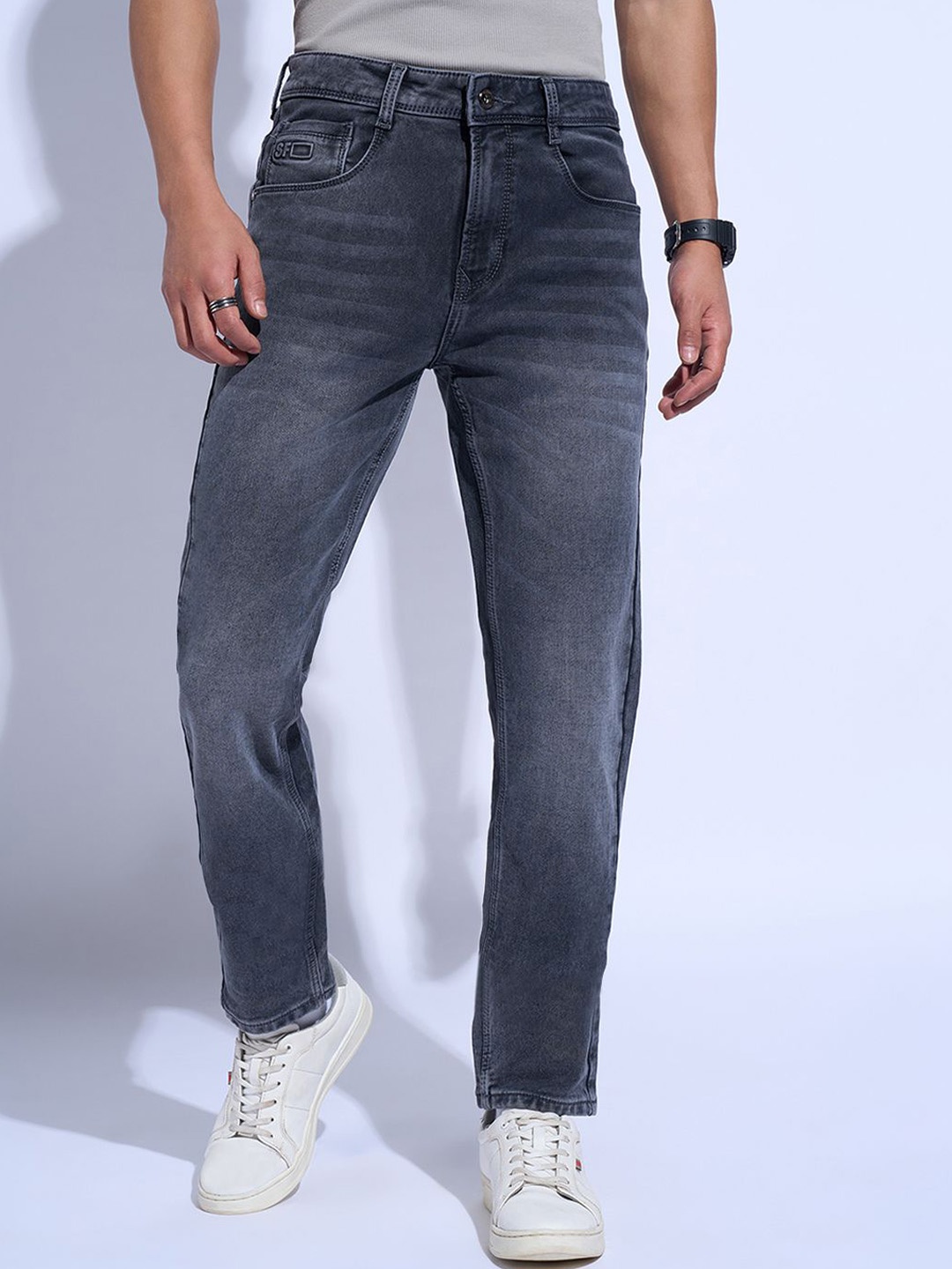 

SF JEANS by Pantaloons Men Slim Fit Mid-Rise Heavy Fade Cotton Jeans, Black