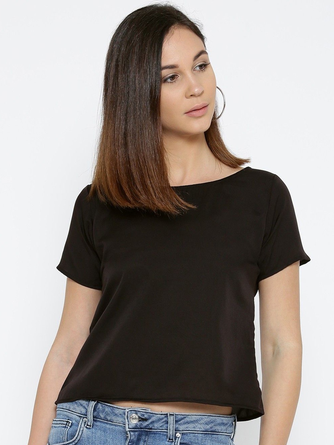 

Moda Rapido Women Solid Boat Neck Top, Black