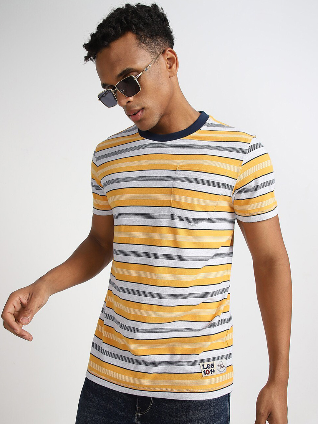 

Lee Men Striped Round Neck Cotton T-shirt, Yellow