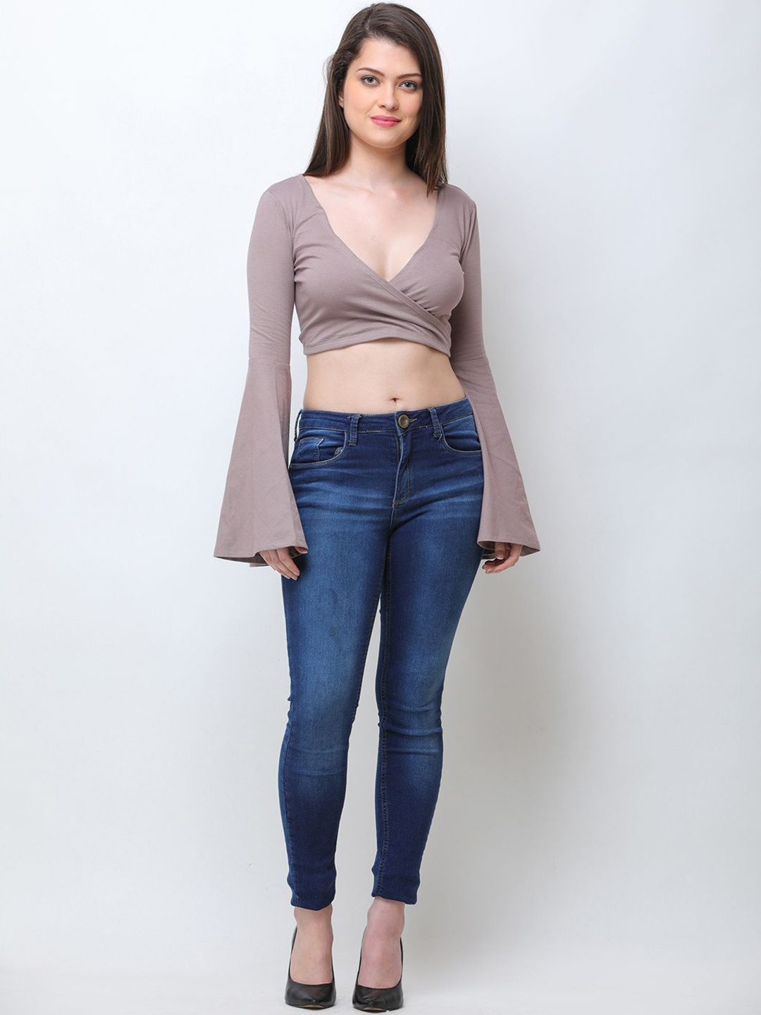 

Moda Rapido Pure Cotton Wrap Crop Top, Beige