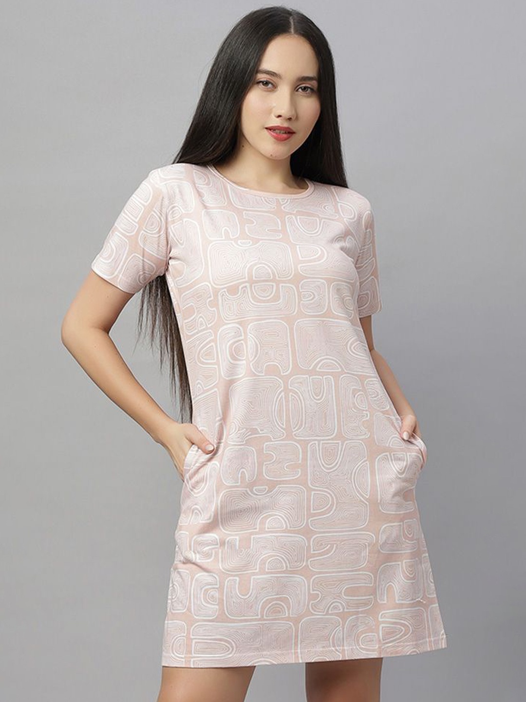 

Wear Your Opinion Printed Cotton T-shirt Dress, Peach