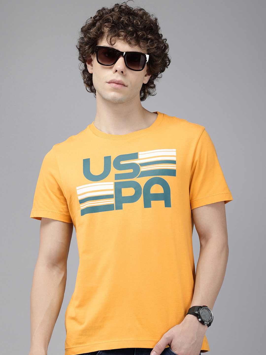 

U.S. Polo Assn. Denim Co. Brand Logo Printed Pure Cotton Slim Fit T-shirt, Yellow