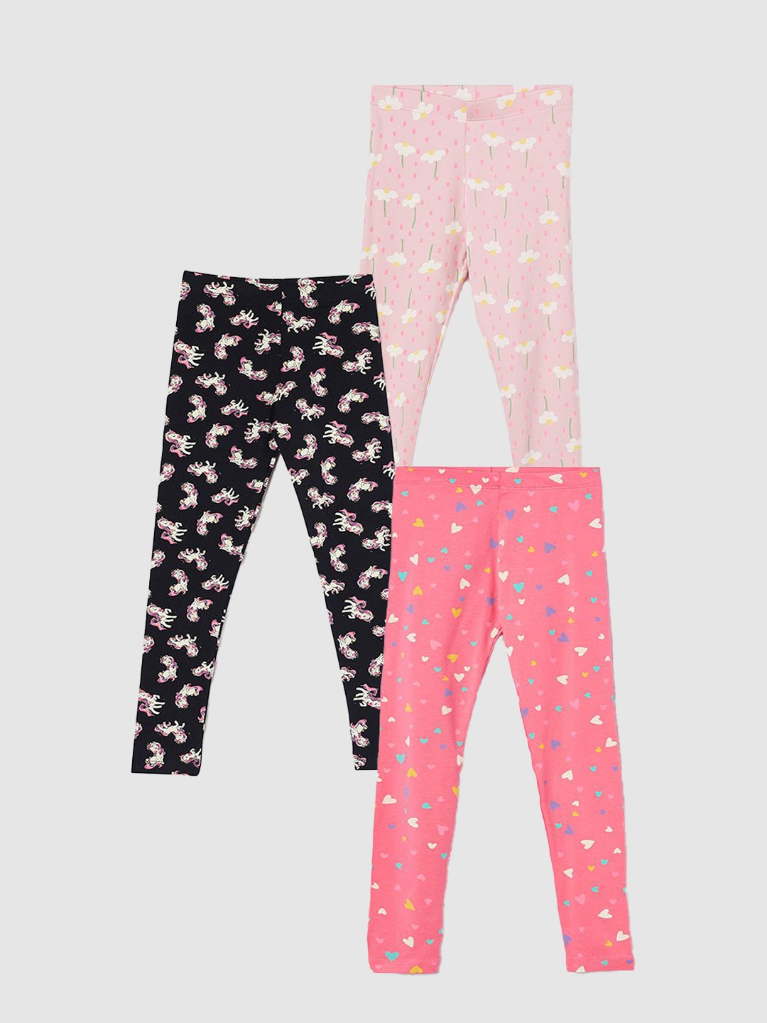 

Fame Forever by Lifestyle Set of 3 Girls Printed Pure Cotton Leggings, Pink