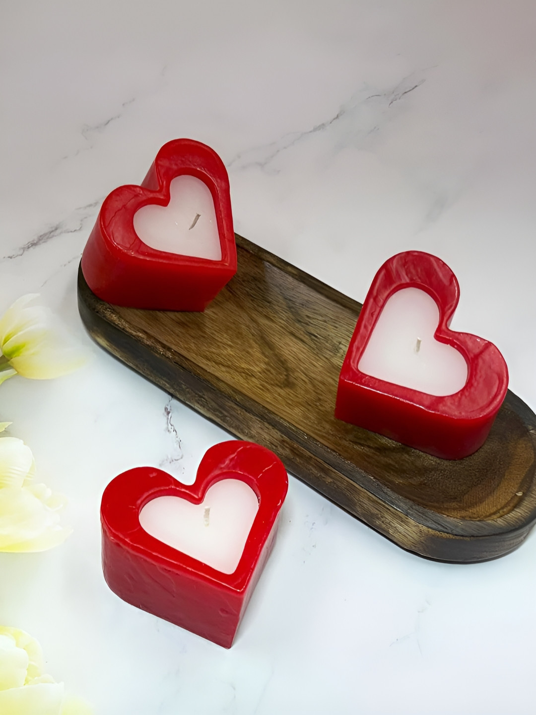 

atorakushon Red & White 3 pieces Scented Heart Shaped Hollow Candles