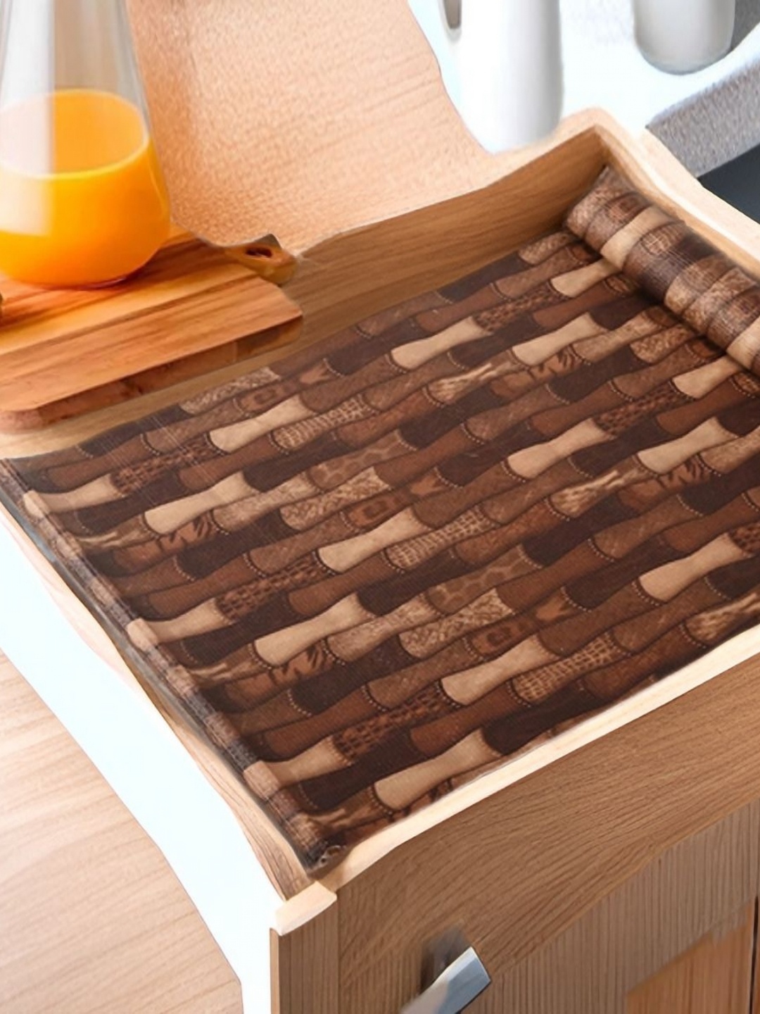 

REVEXO Brown Printed Water-Resistant Shelf Liner