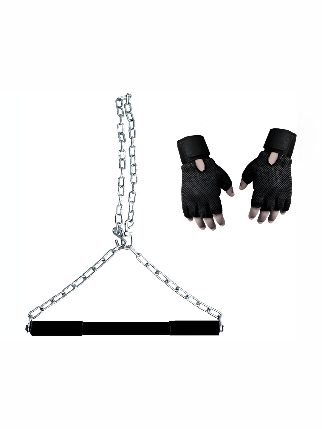 

YMD Set Of 2 Chain Rod & Pair Of Gloves Workout Accessories, Black