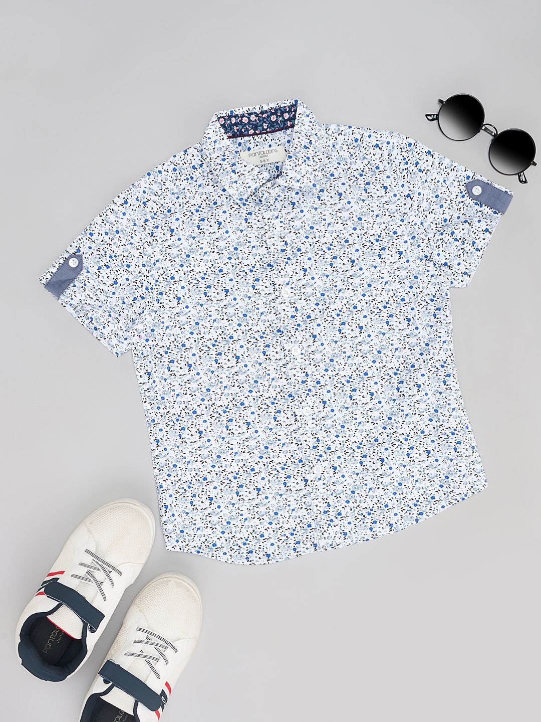 

Pantaloons Junior Boys Spread Collar Floral Printed Cotton Casual Shirt, White