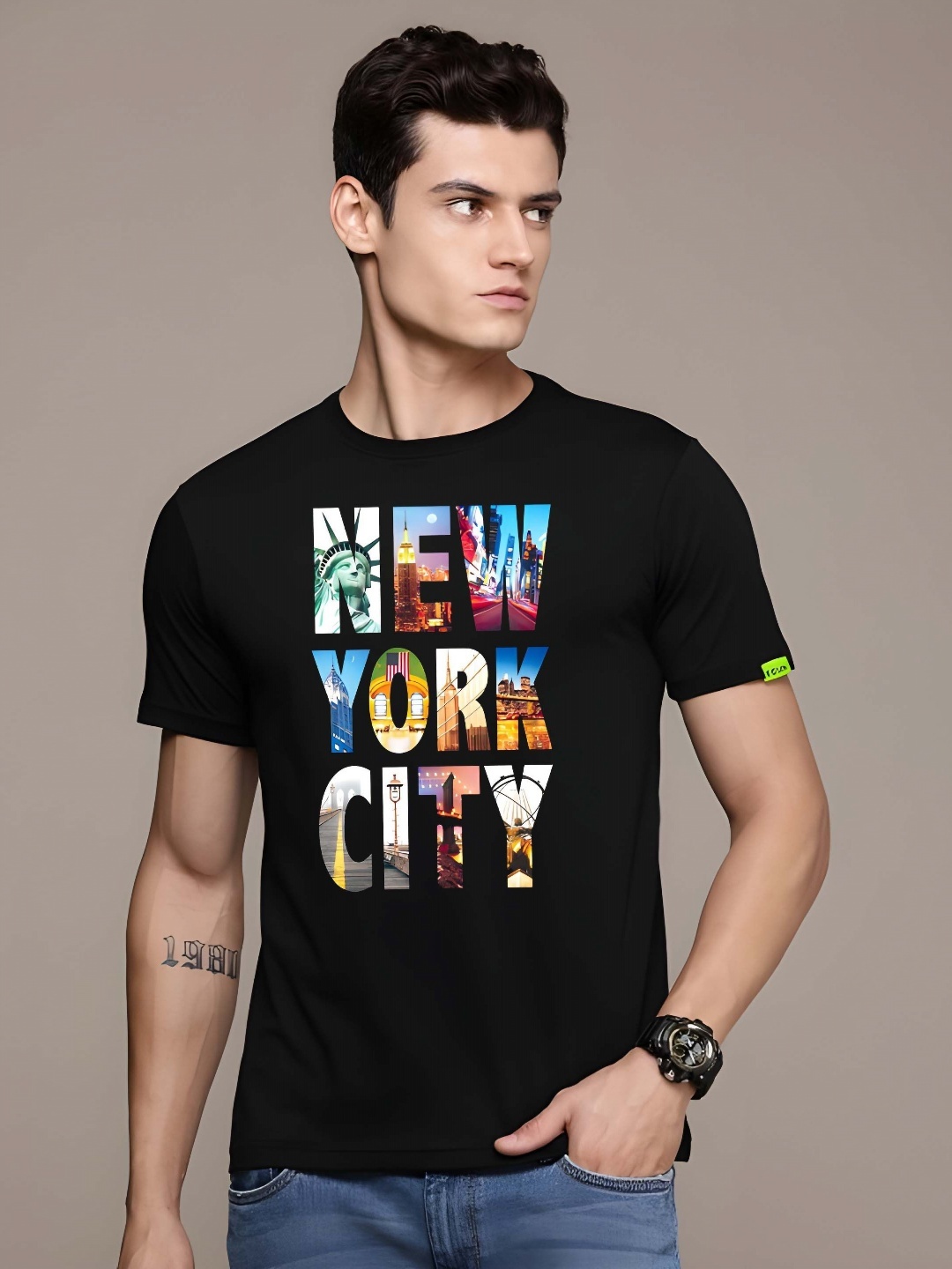

SZN Men Typography Printed Round Neck Regular Fit Cotton T-shirt, Black