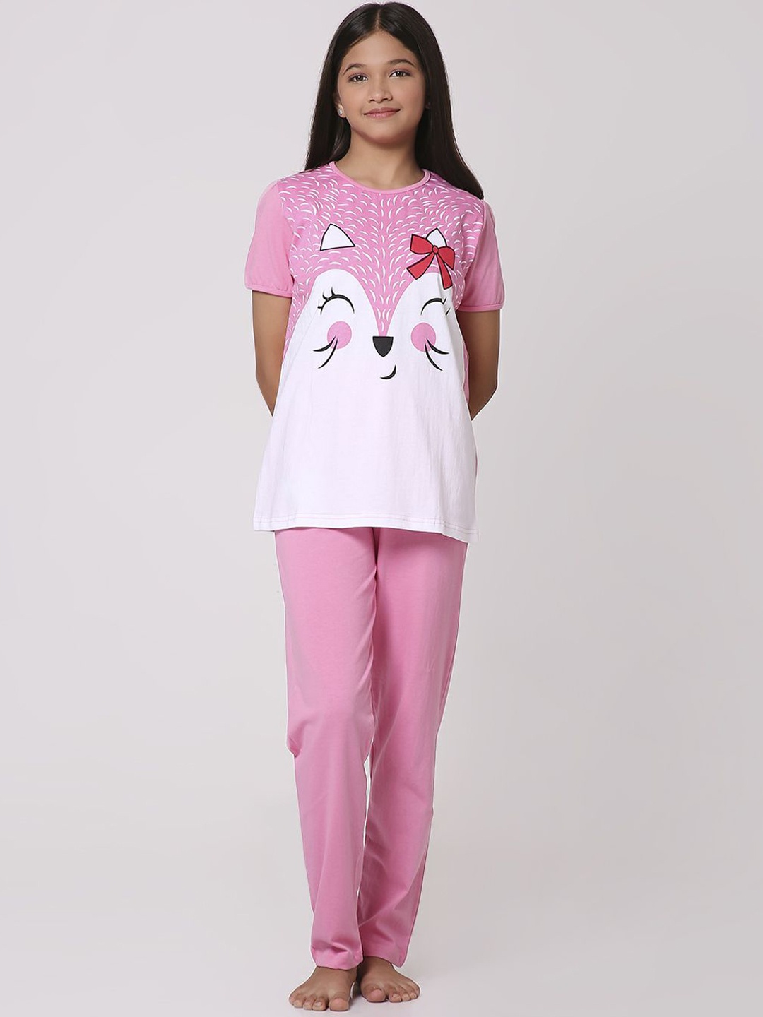 

TotzTouch Girls Printed Night suit, Pink