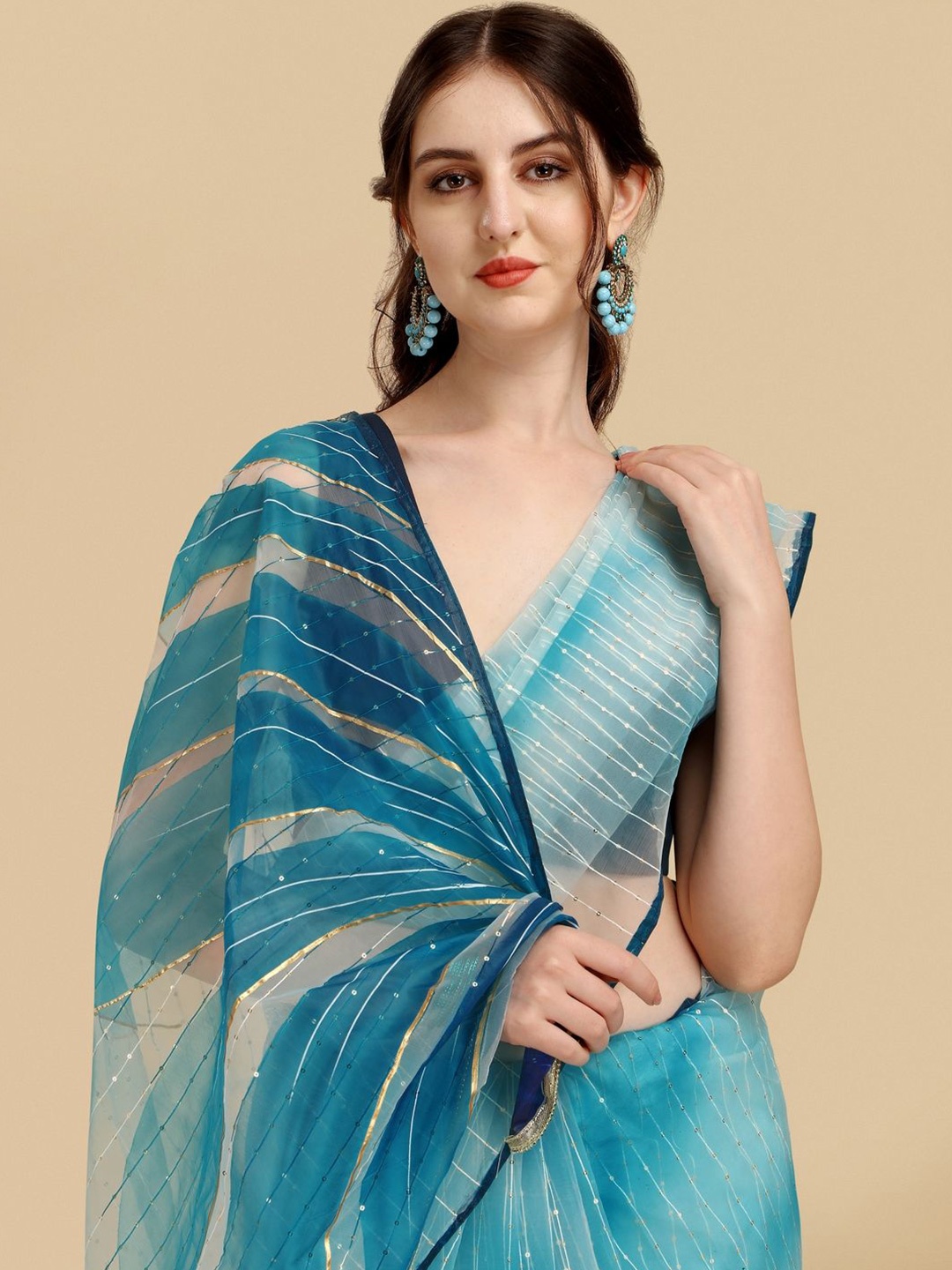 

Suha Embellished Sequinned Saree, Blue