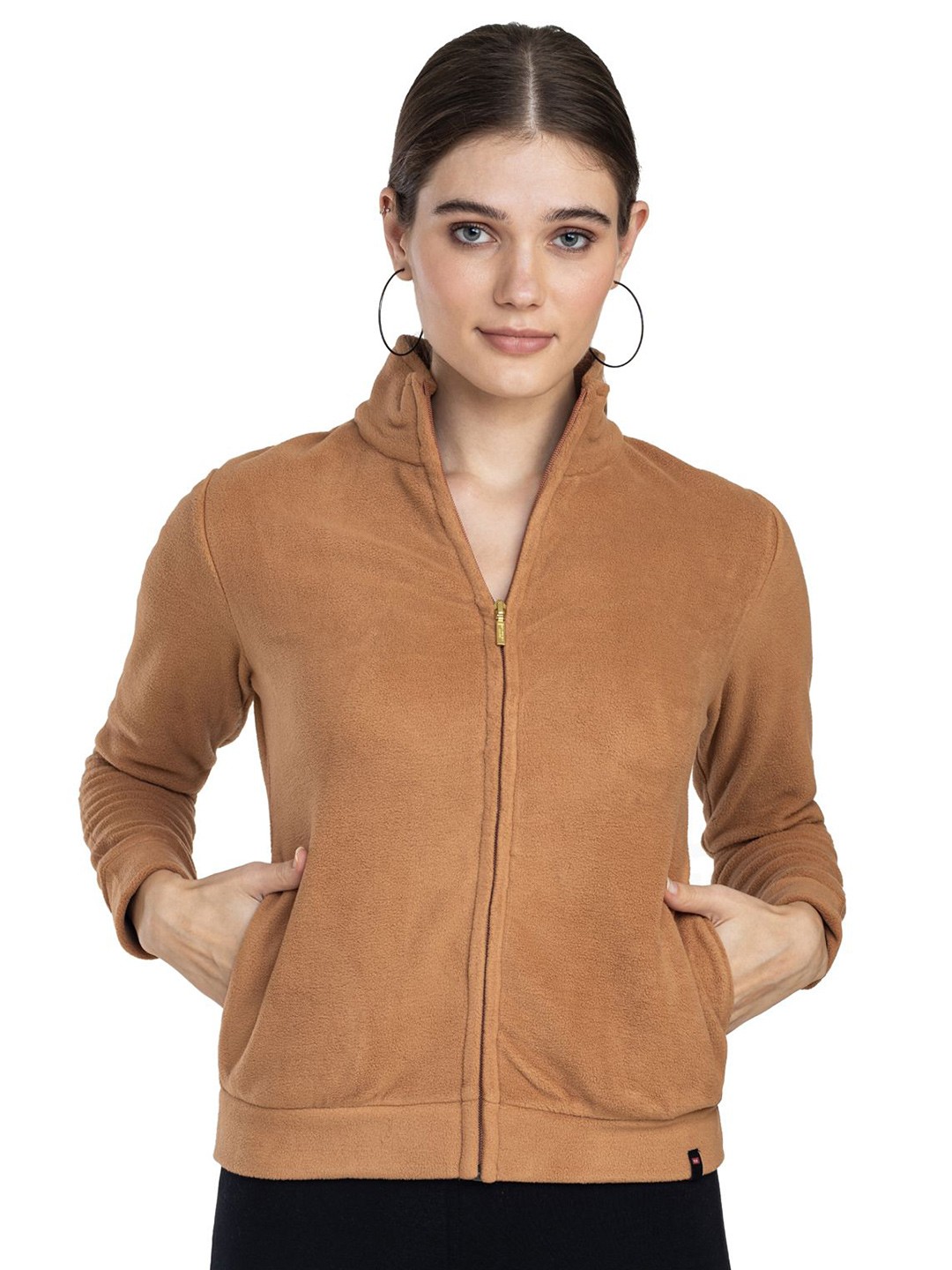 

Moda Elementi Women Mock Collar Sweatshirt, Brown