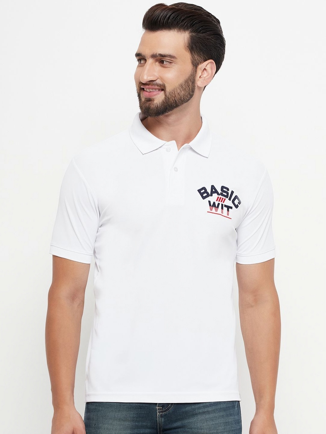 

RENUOVO Men Typography Printed Polo Collar Cotton T-shirt, White