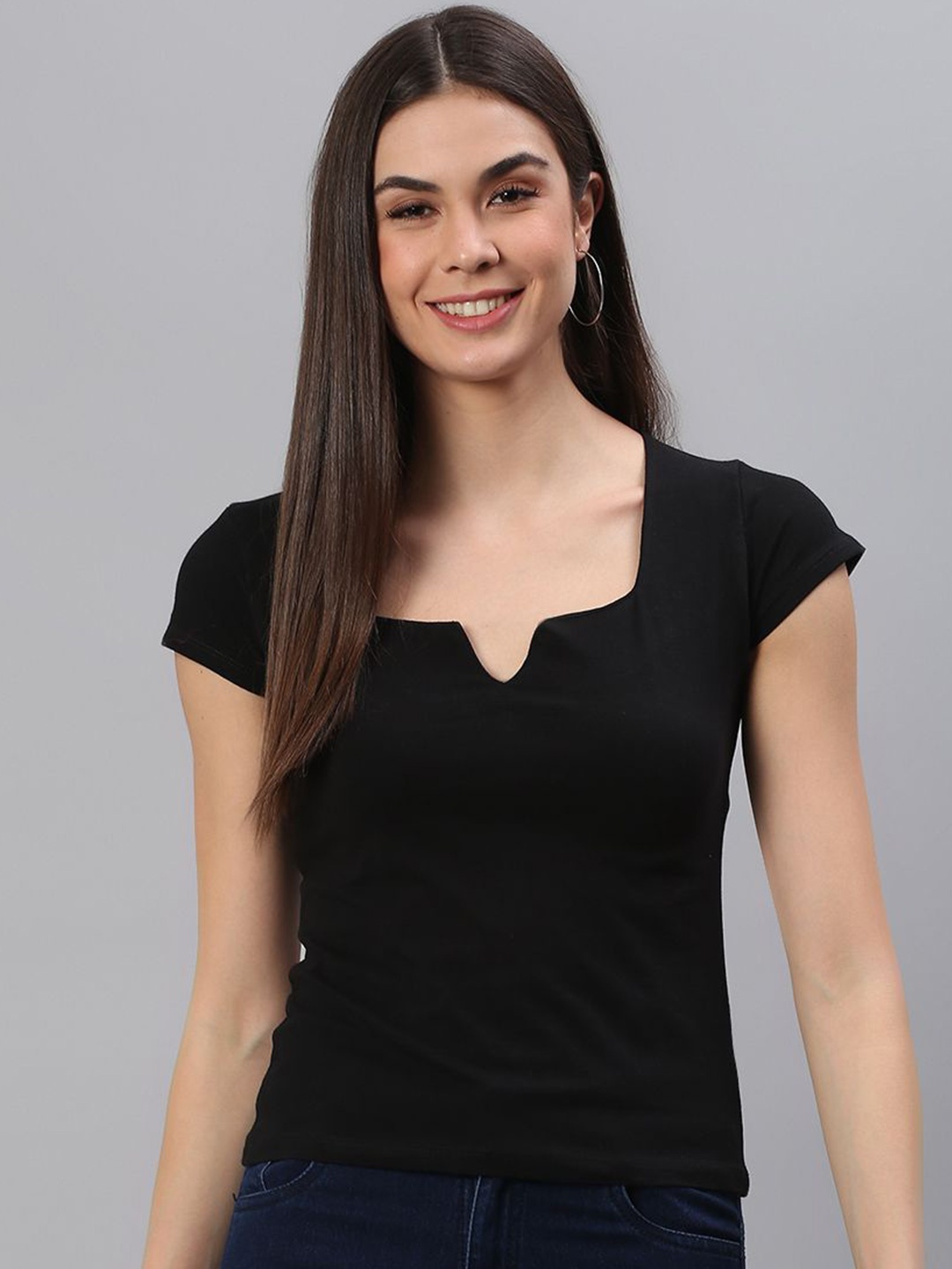 

Moda Rapido Women Solid Square Neck Top, Black